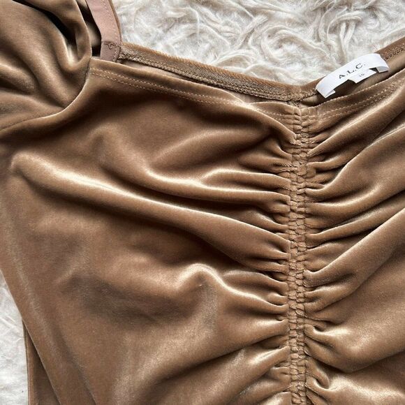 A.L.C. Chamberlain Ruched Long-Sleeve Square Neck Velvety Brown Top Size 10 NWOT - Picture 9 of 10